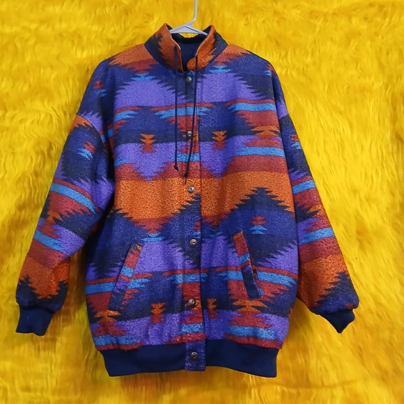 🧥 Reversible Aztec Jacket – Southwestern Tribal Pattern – One Size Fits Most